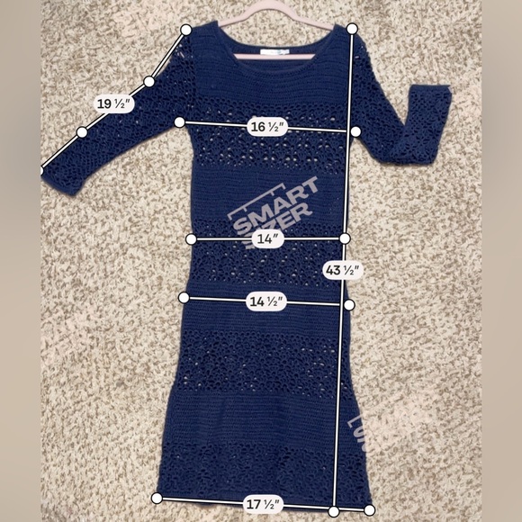 Boden Navy Crochet Knit Tunic Dress Open Knit Beach Cover Up Boho Resort Size 6R - Picture 7 of 9